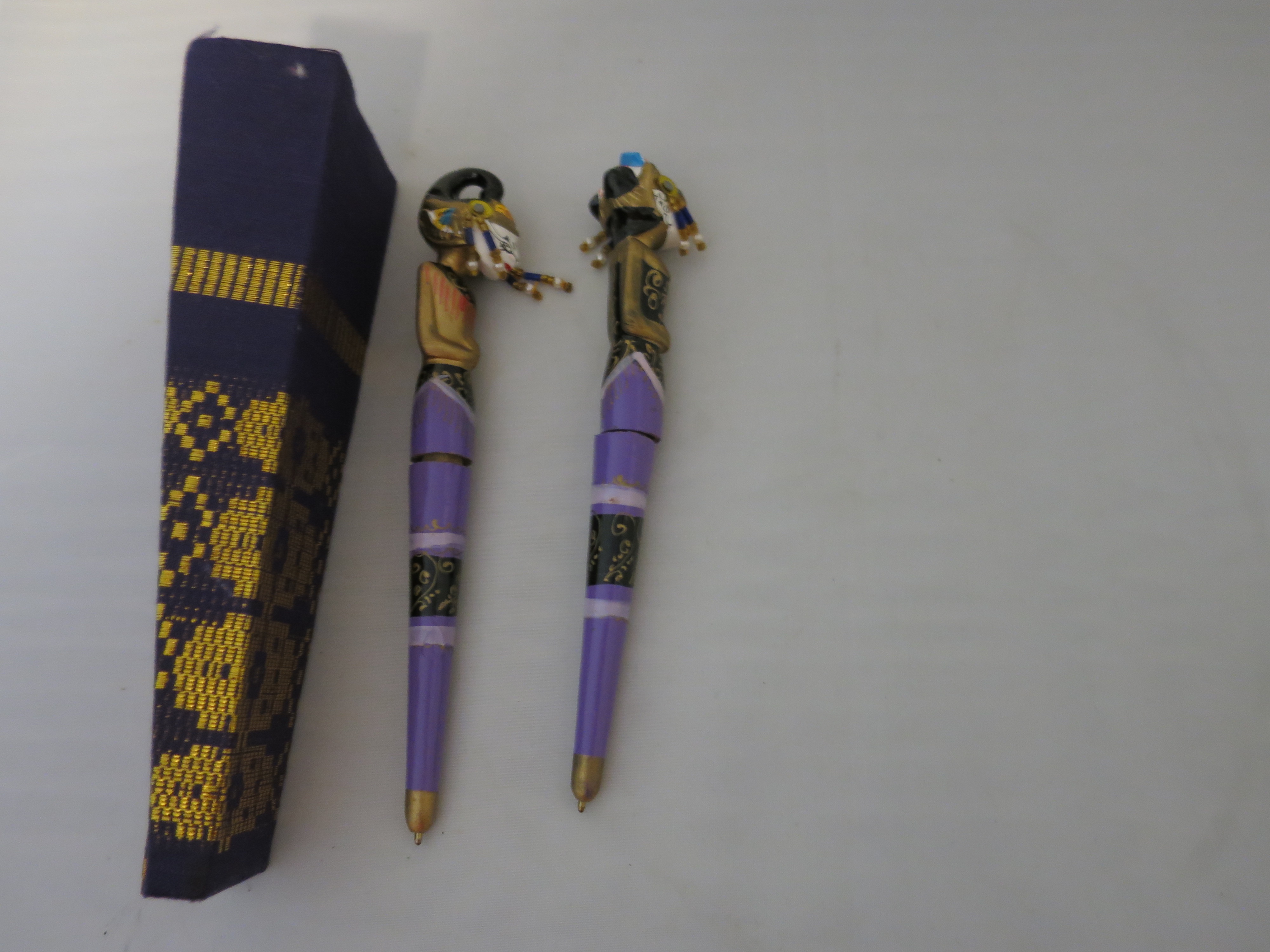Figural Carved and Painted Pen Set Vintage Asian Doll