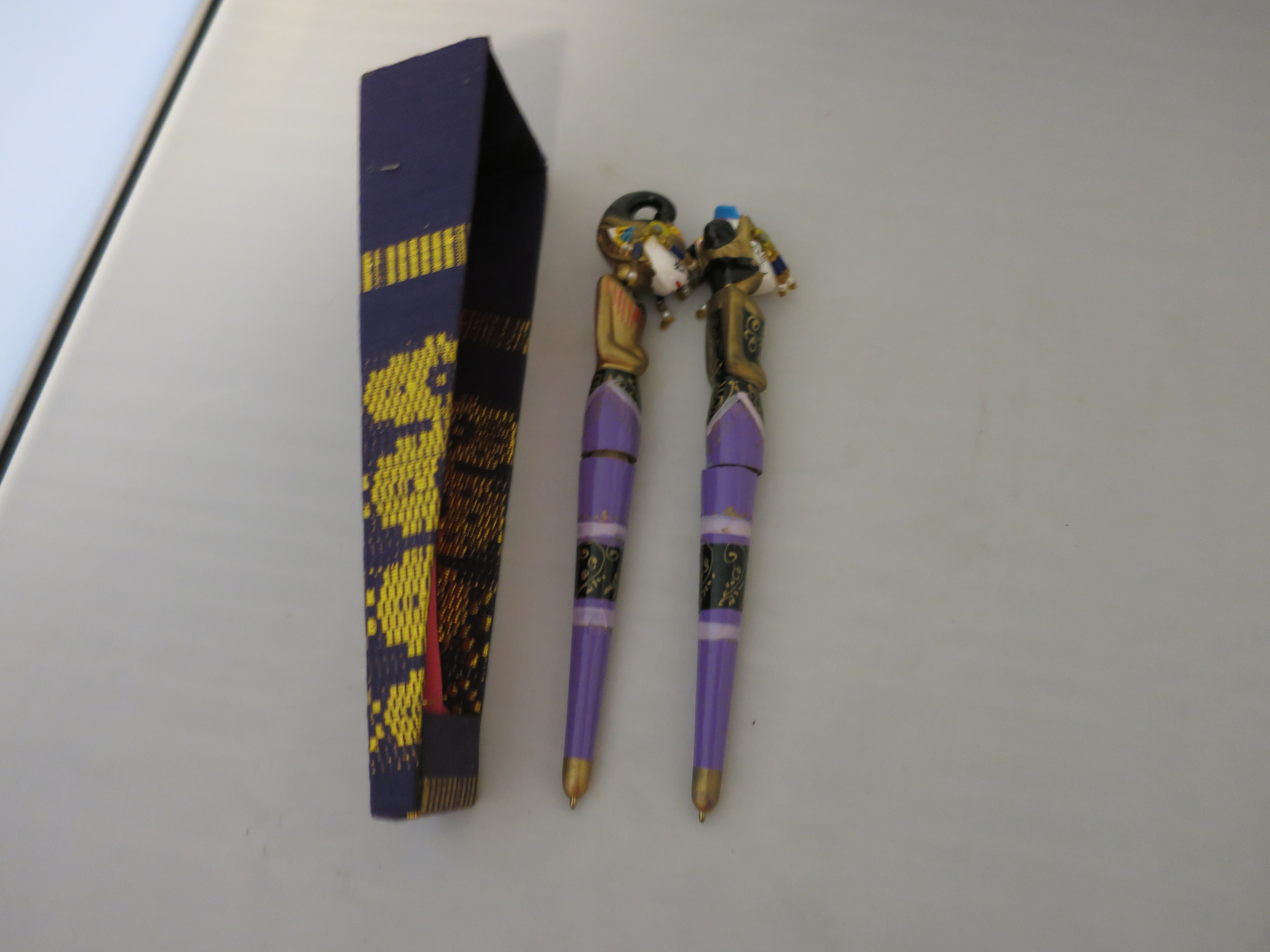 Figural Carved and Painted Pen Set Vintage Asian Doll