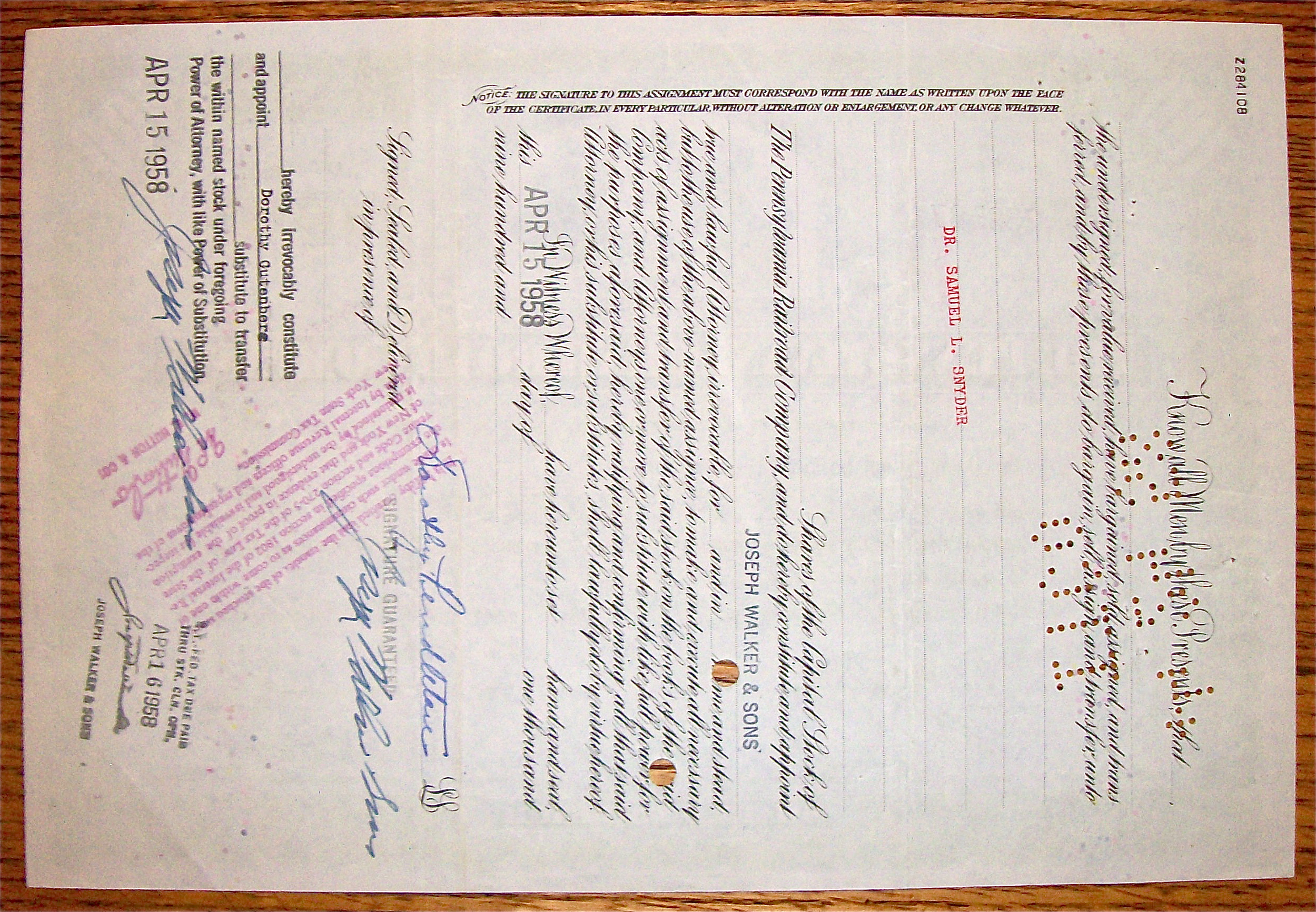 1947 Pennsylvania Railroad Company Stock Certificate