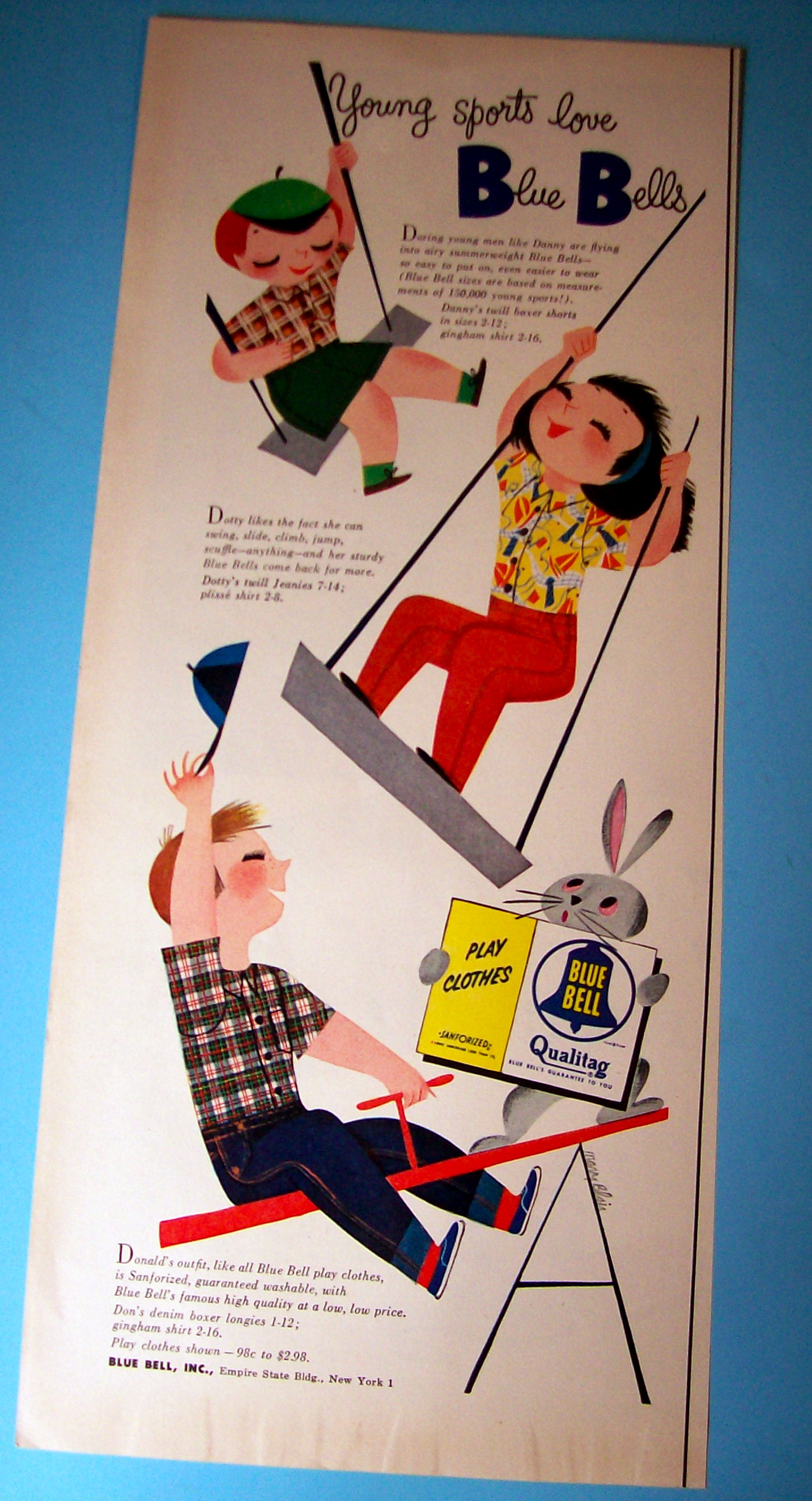 1953 Blue Bell Clothes with Children on Swings