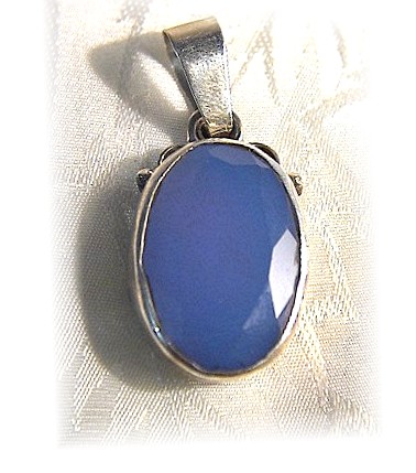 Sterling Silver Blue Facet Glass Stone Pendant