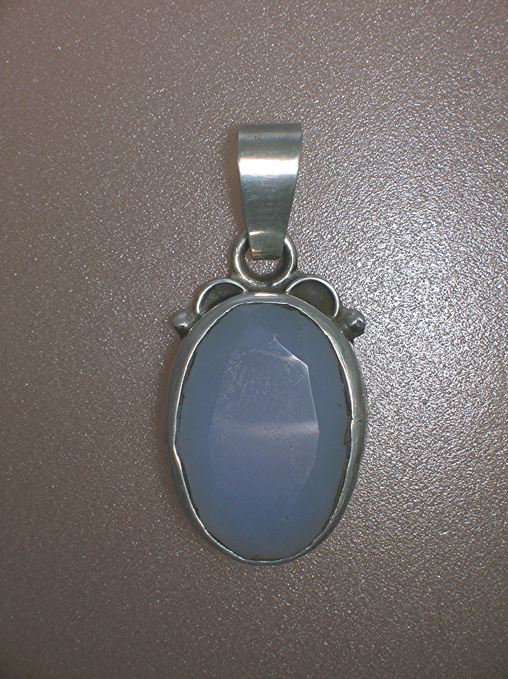 Sterling Silver Blue Facet Glass Stone Pendant
