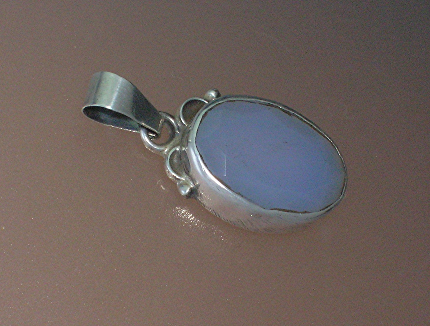 Sterling Silver Blue Facet Glass Stone Pendant