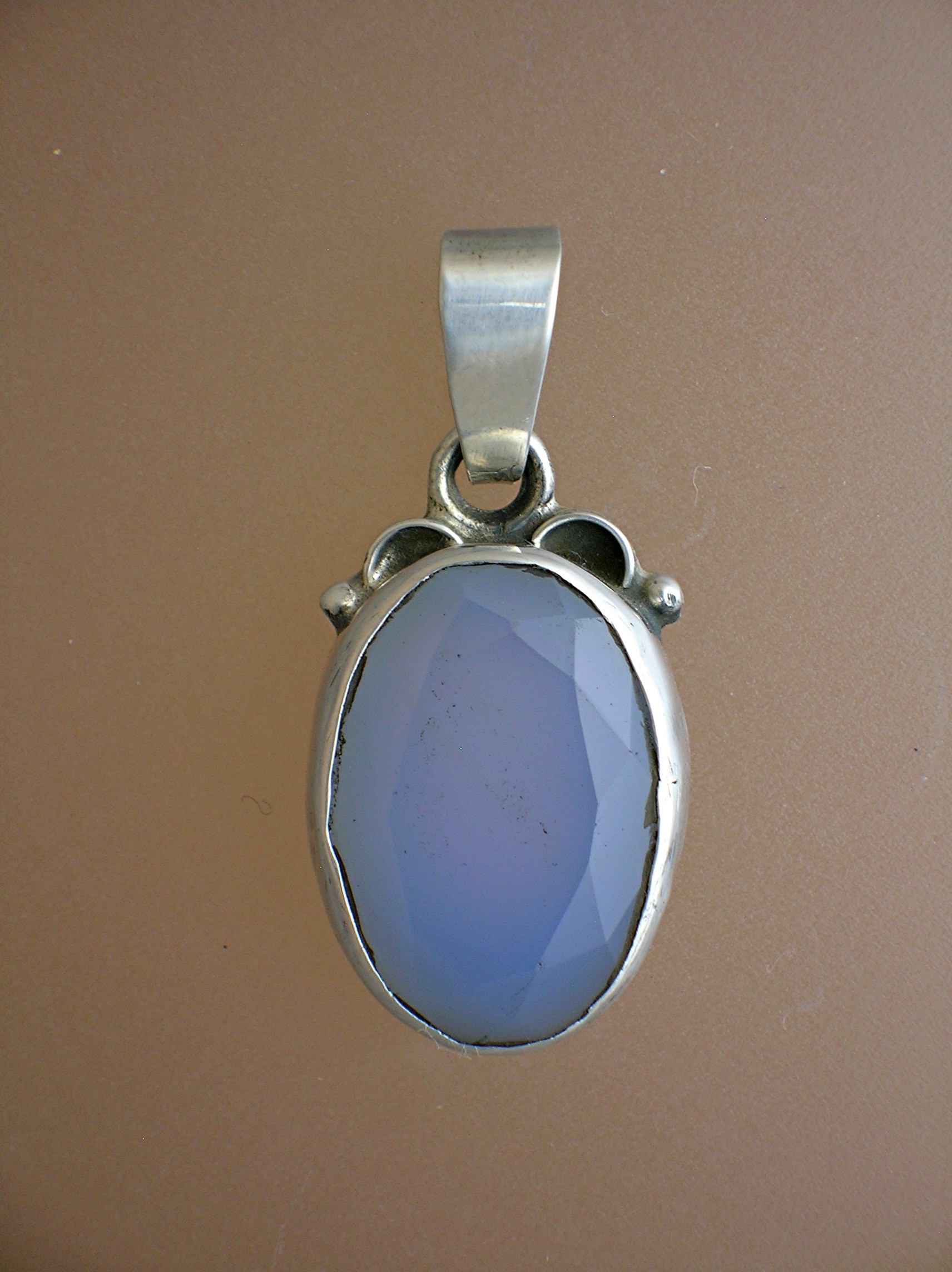 Sterling Silver Blue Facet Glass Stone Pendant