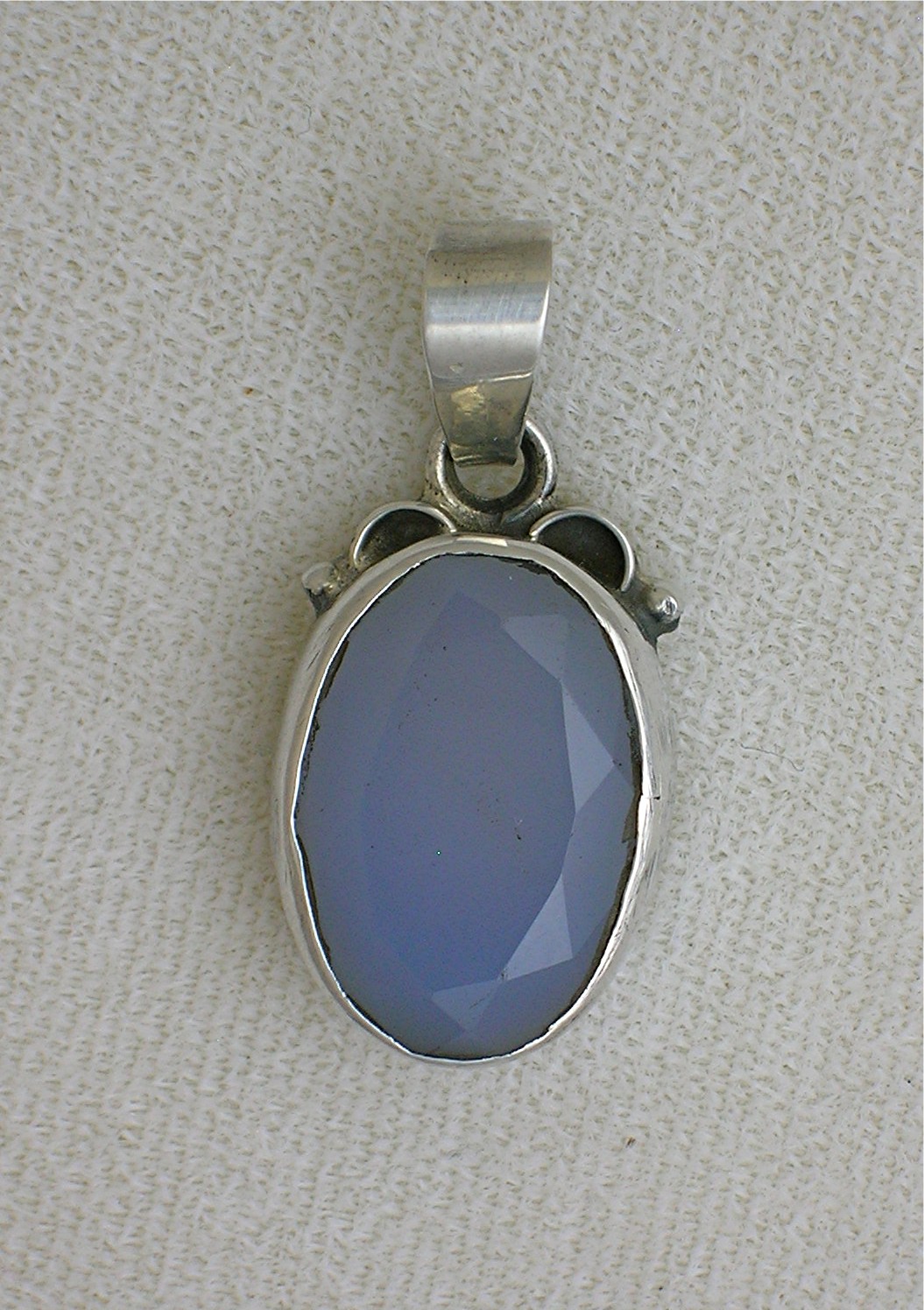 Sterling Silver Blue Facet Glass Stone Pendant