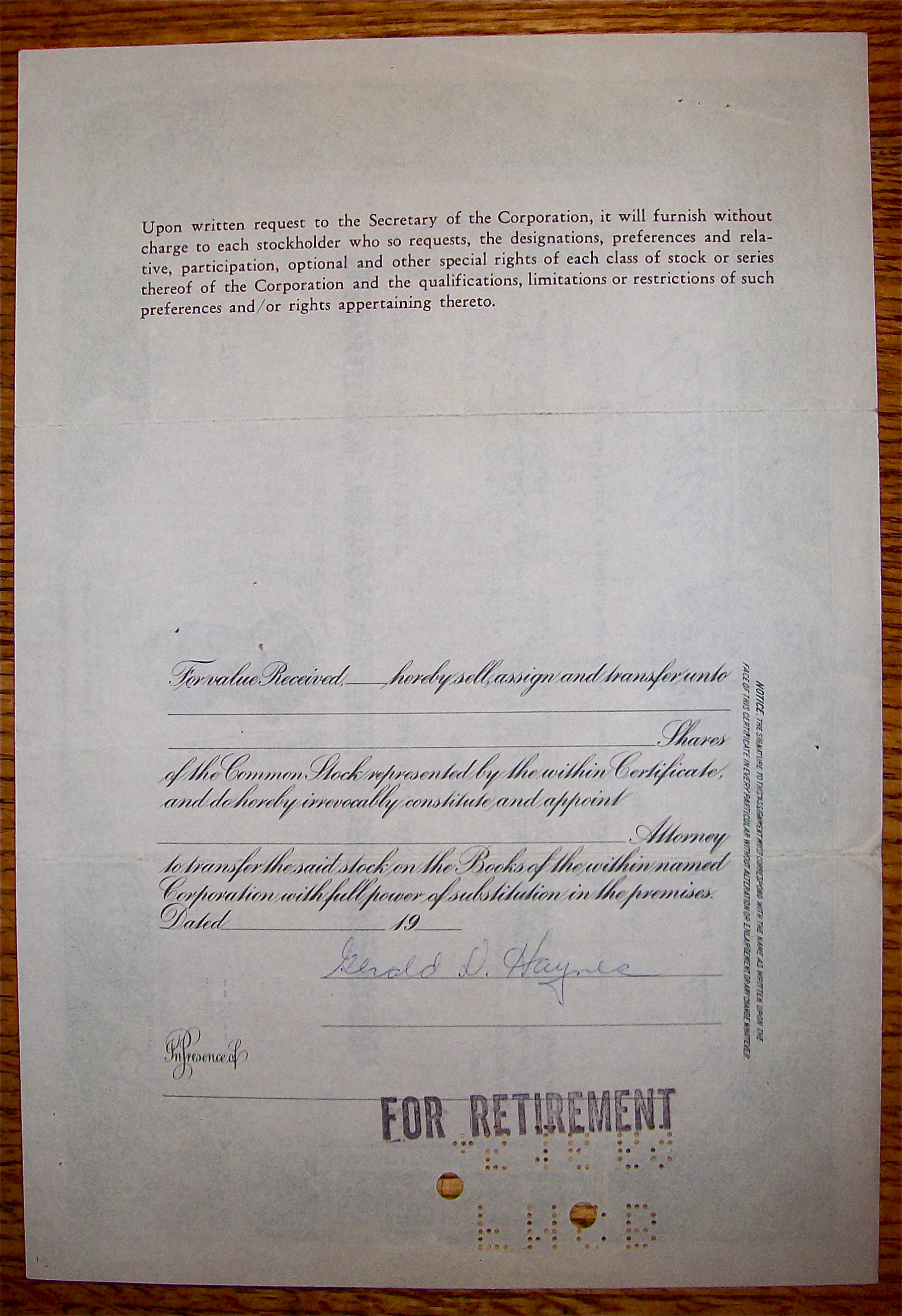 1960 Hamilton Management Corporation Stock Certificate