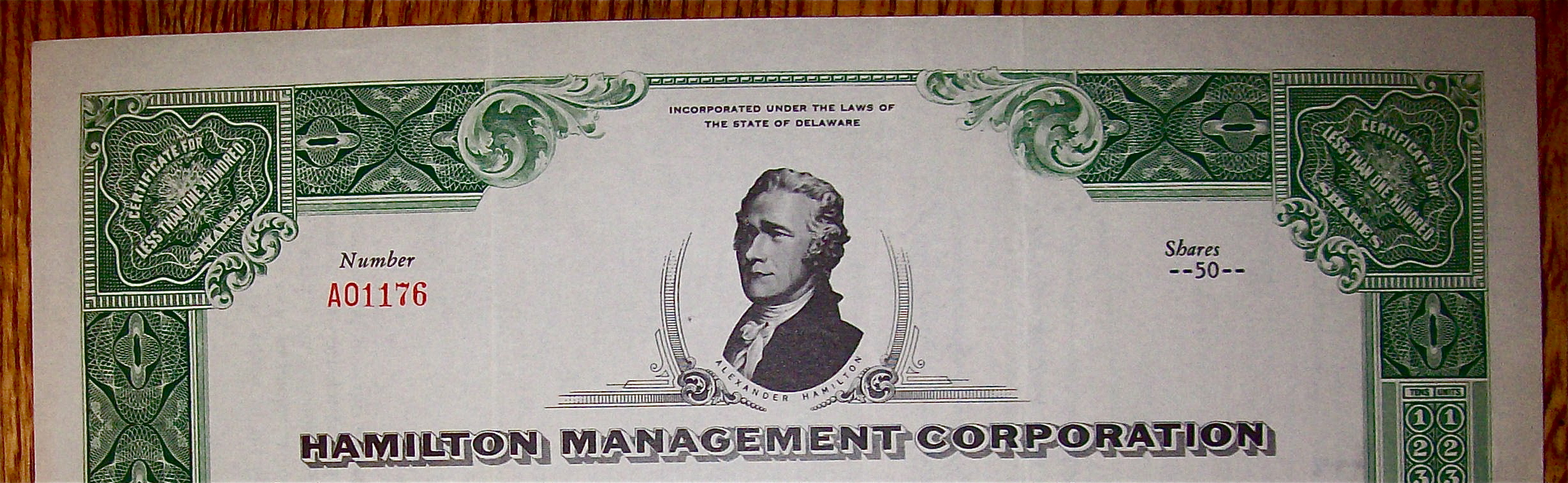 1960 Hamilton Management Corporation Stock Certificate