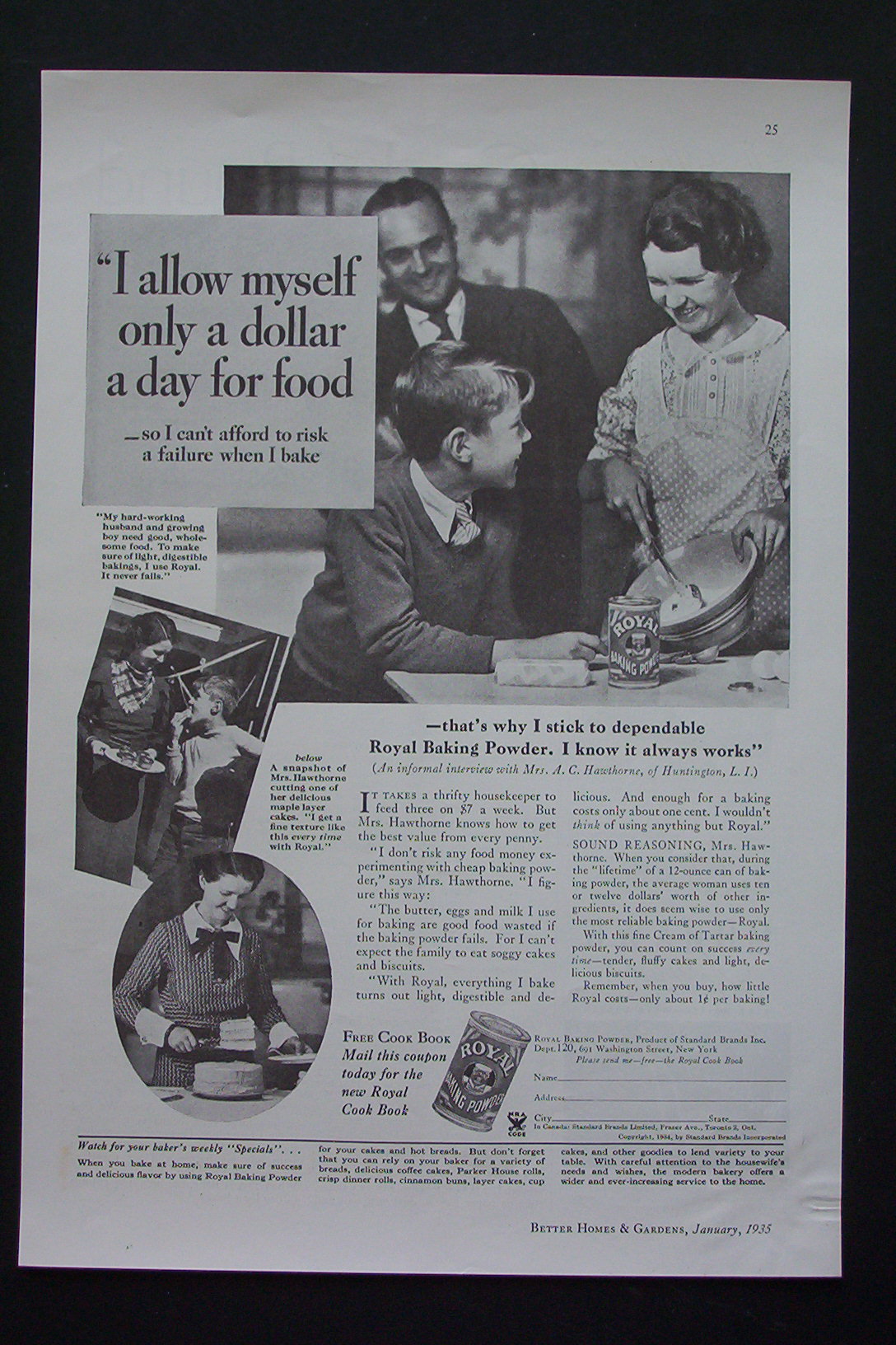 1935 Royal Baking Powder with A Dollar A Day
