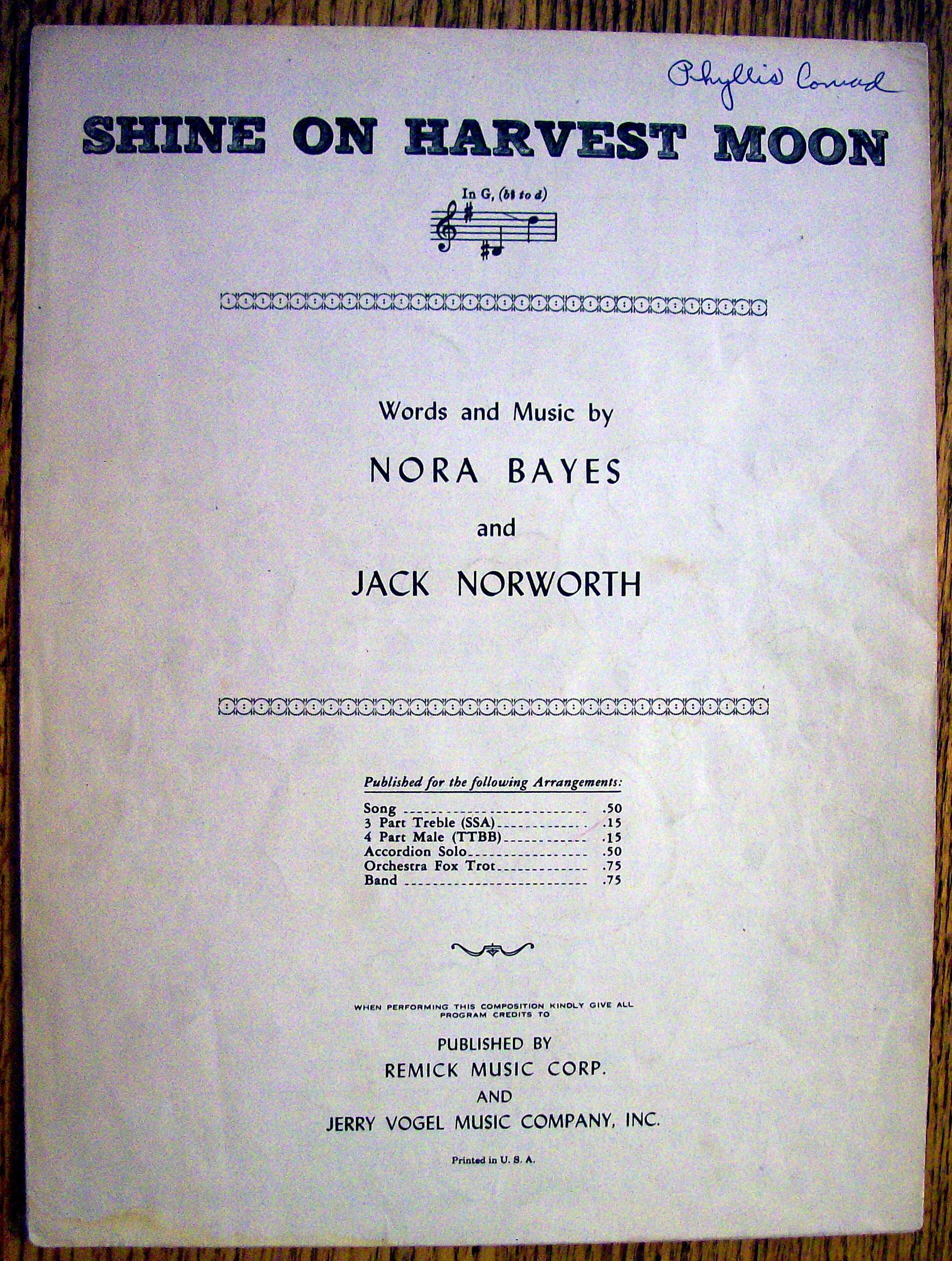 Sheet Music/1941 Shine On Harvest Moon By Jack Norworth