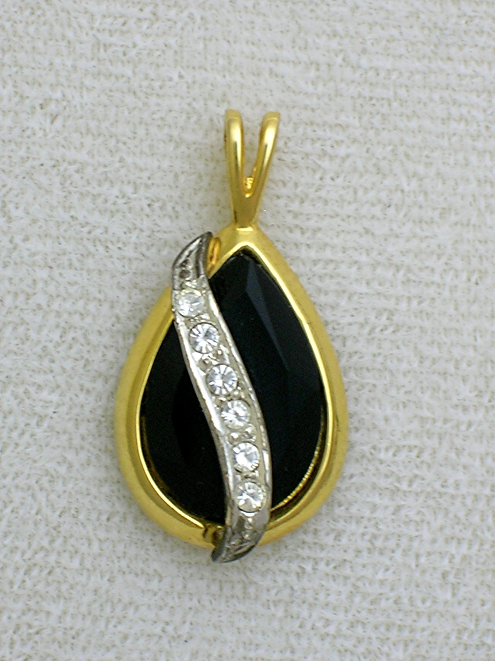 14K Electroplate CZ & Black Onyx Pendant