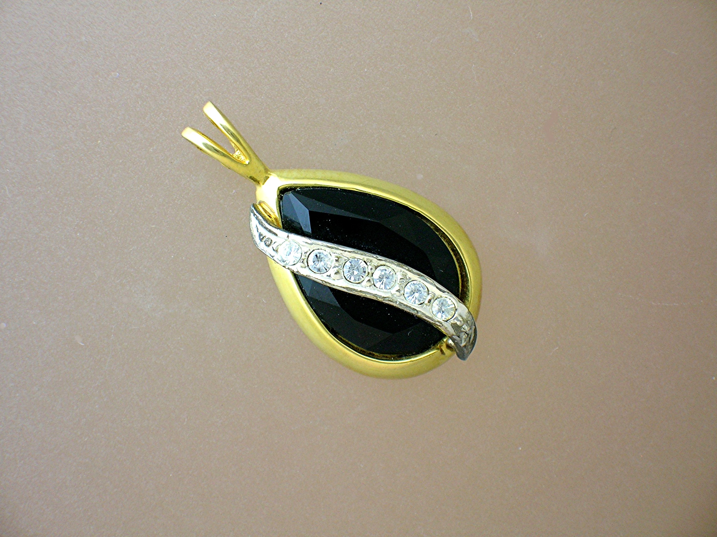 14K Electroplate CZ & Black Onyx Pendant