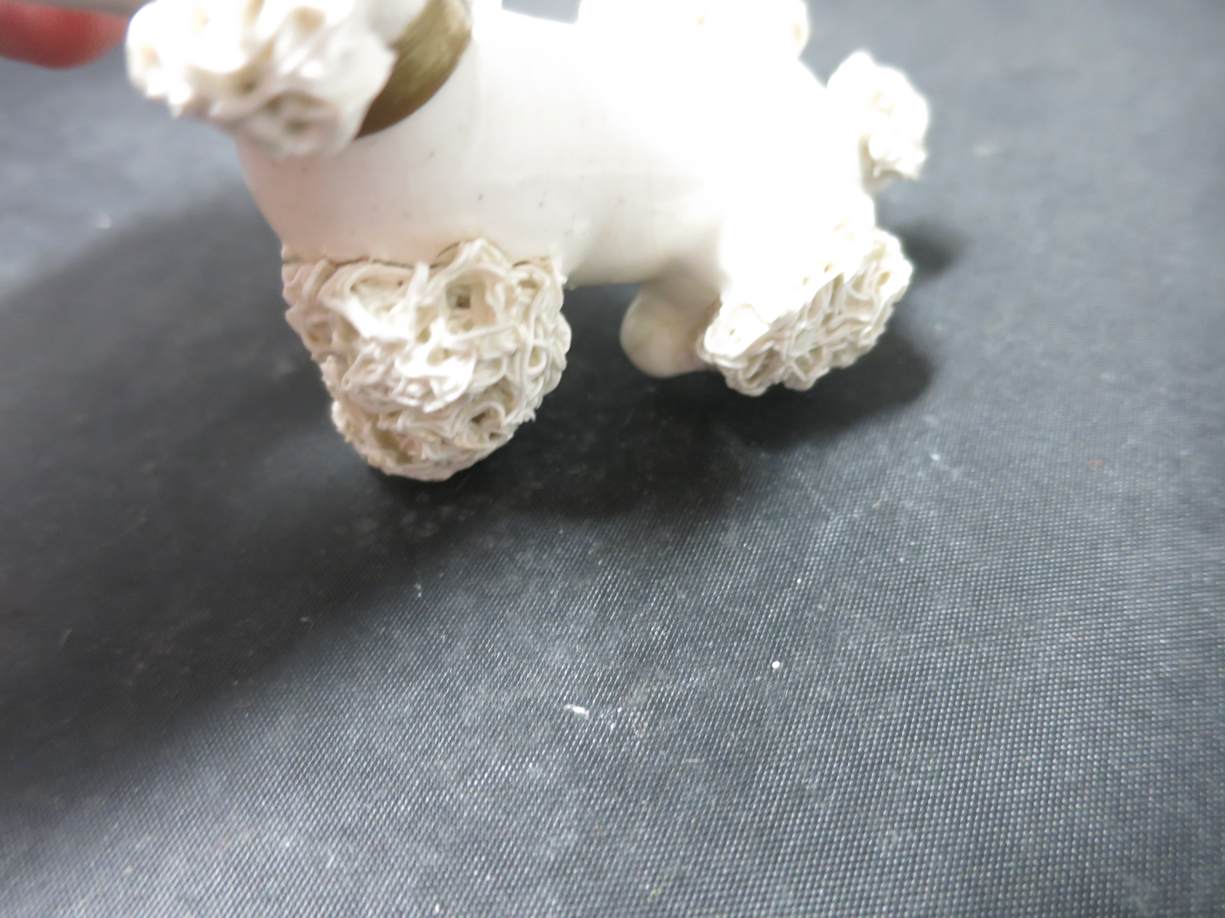 Vintage spaghetti Poodle Figurine Sitting with a Red Hat Japan