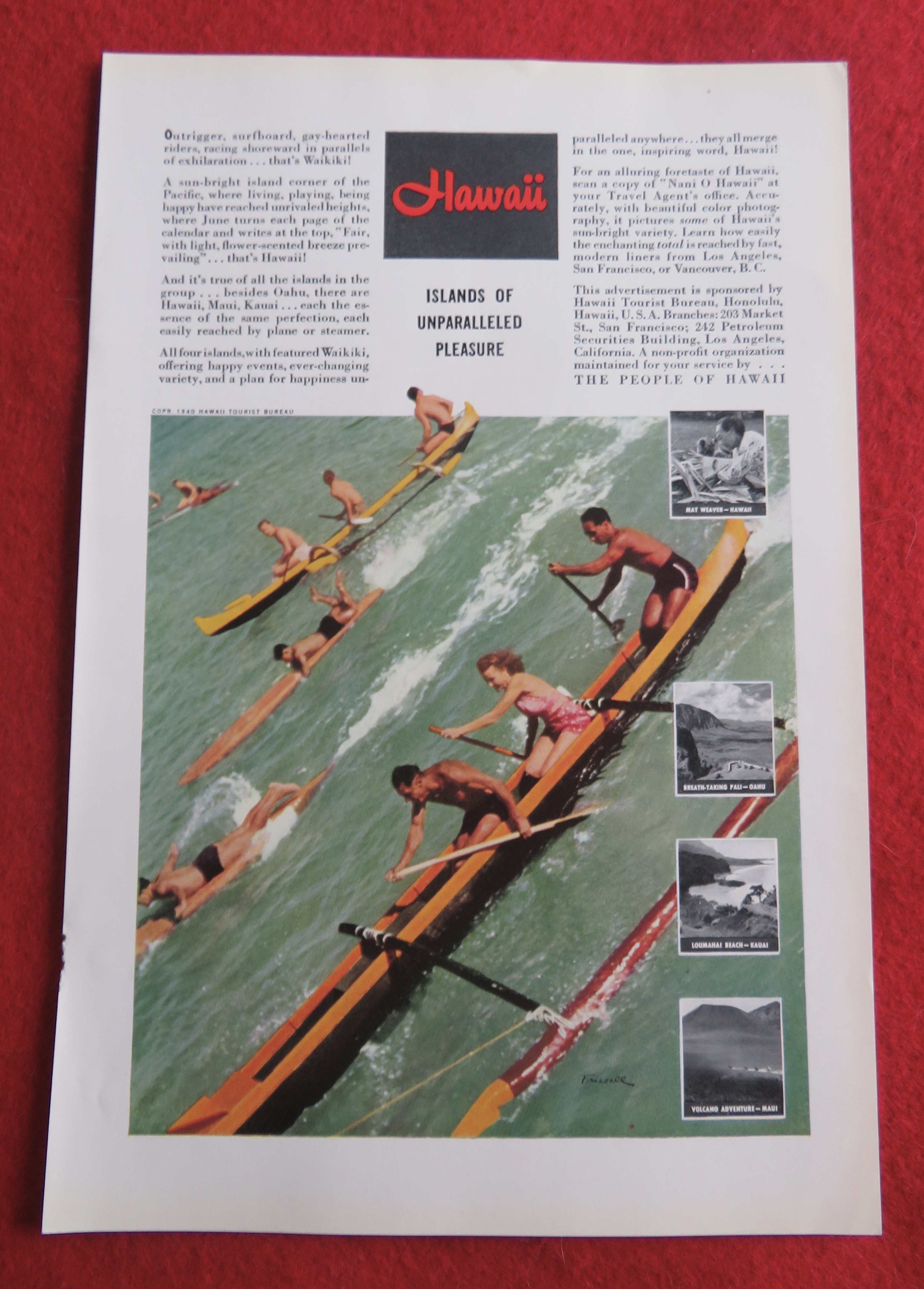 1940 Hawaii Tourist Bureau with People Rowing In Boats