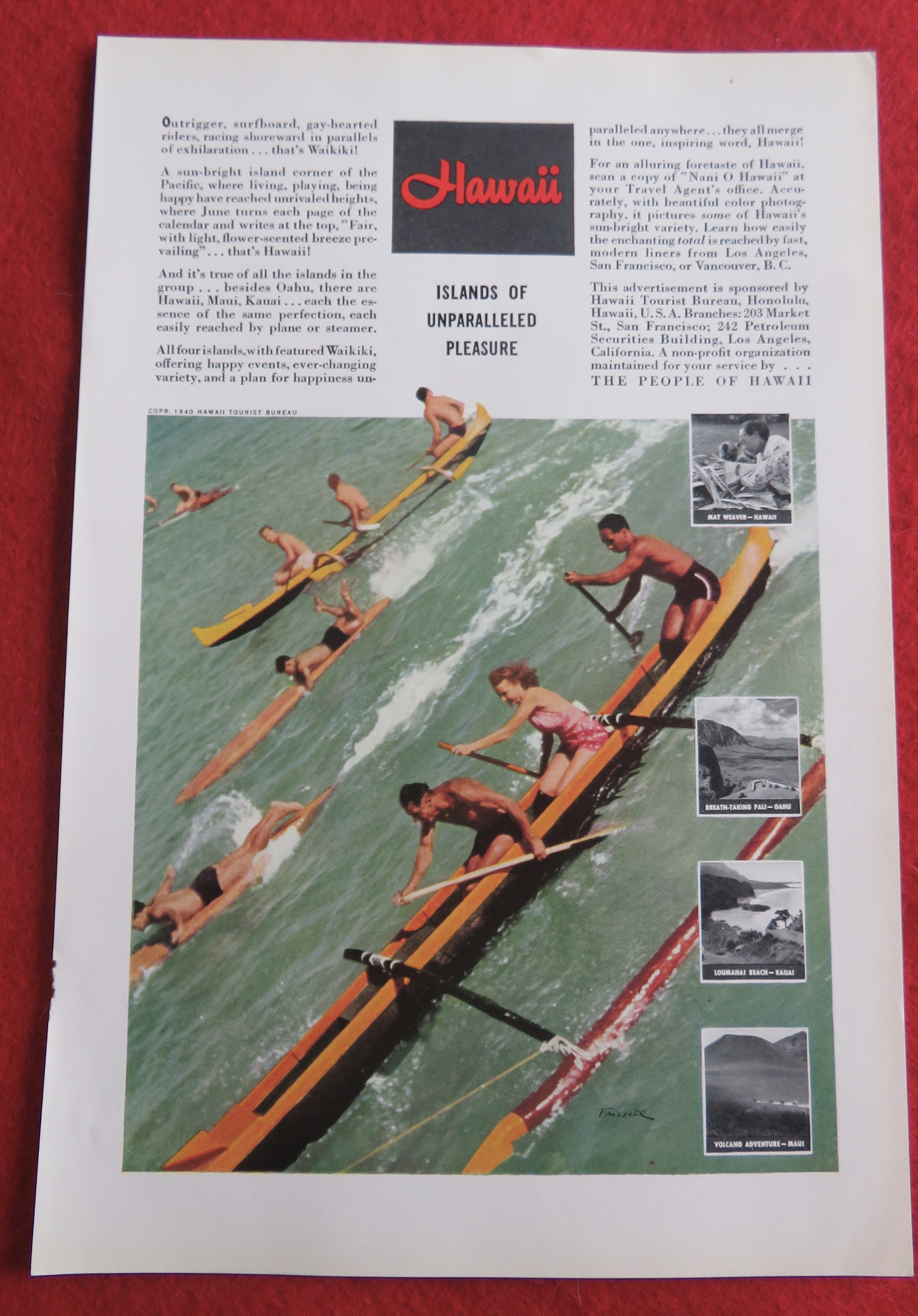 1940 Hawaii Tourist Bureau with People Rowing In Boats
