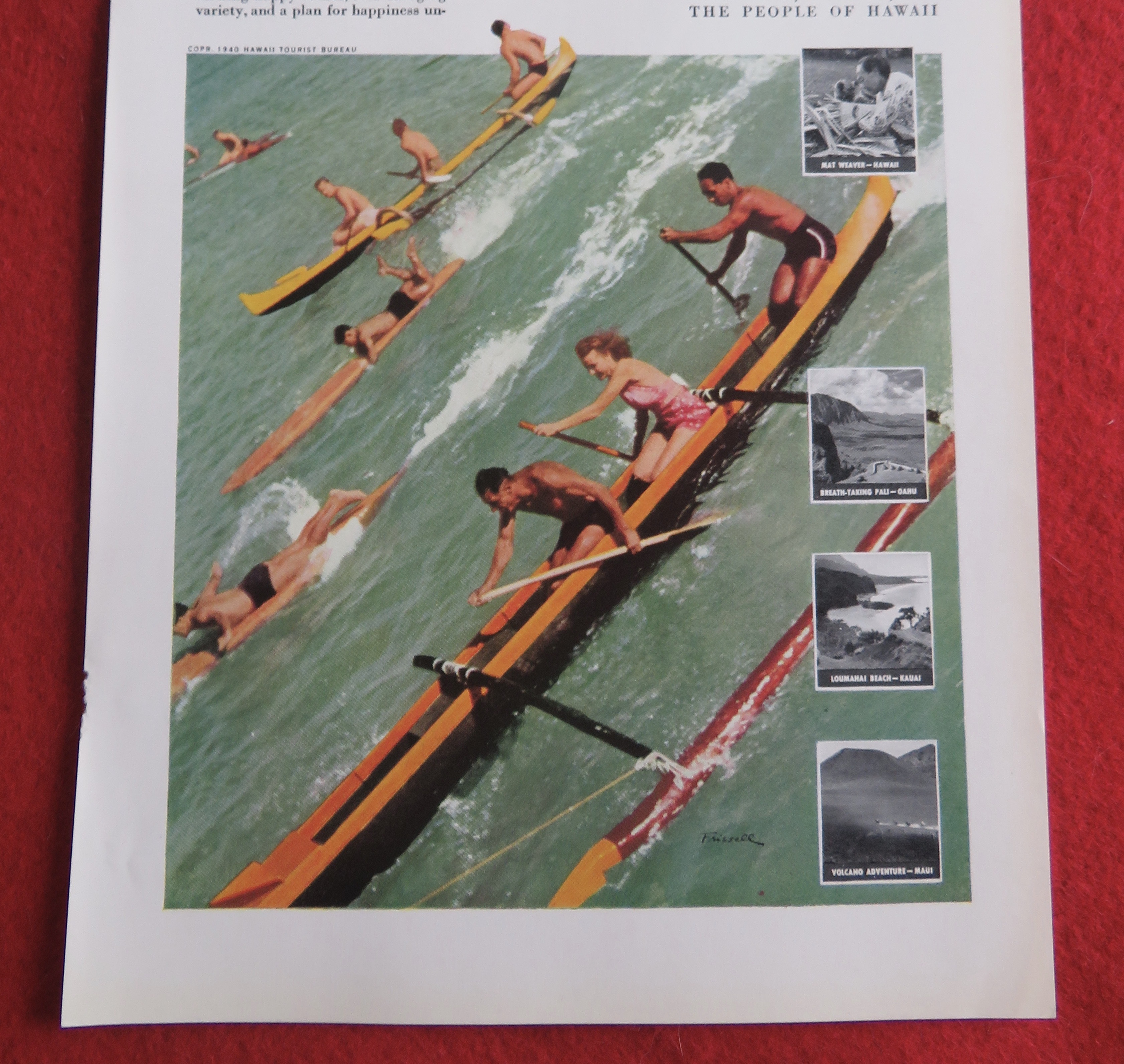 1940 Hawaii Tourist Bureau with People Rowing In Boats