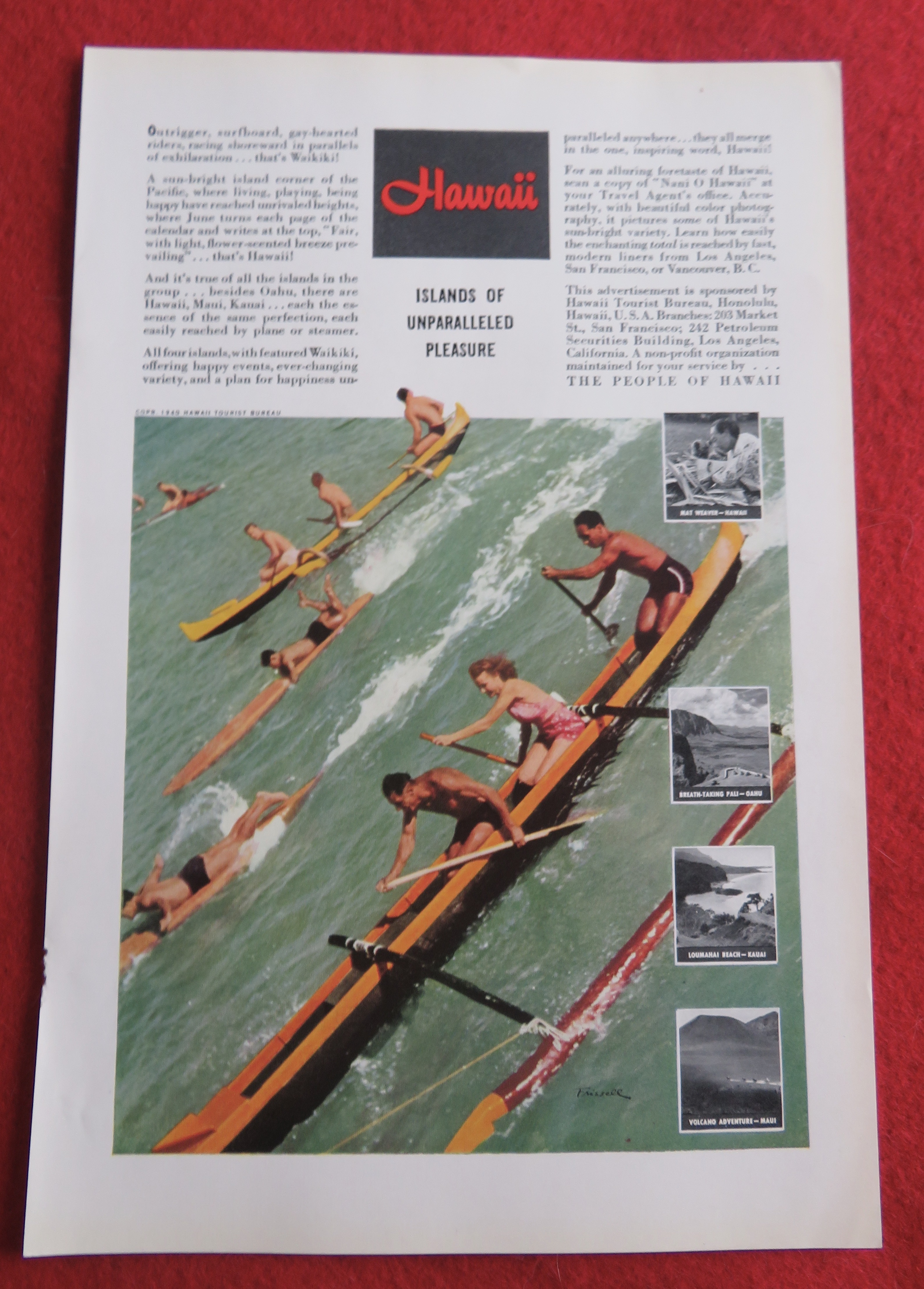1940 Hawaii Tourist Bureau with People Rowing In Boats
