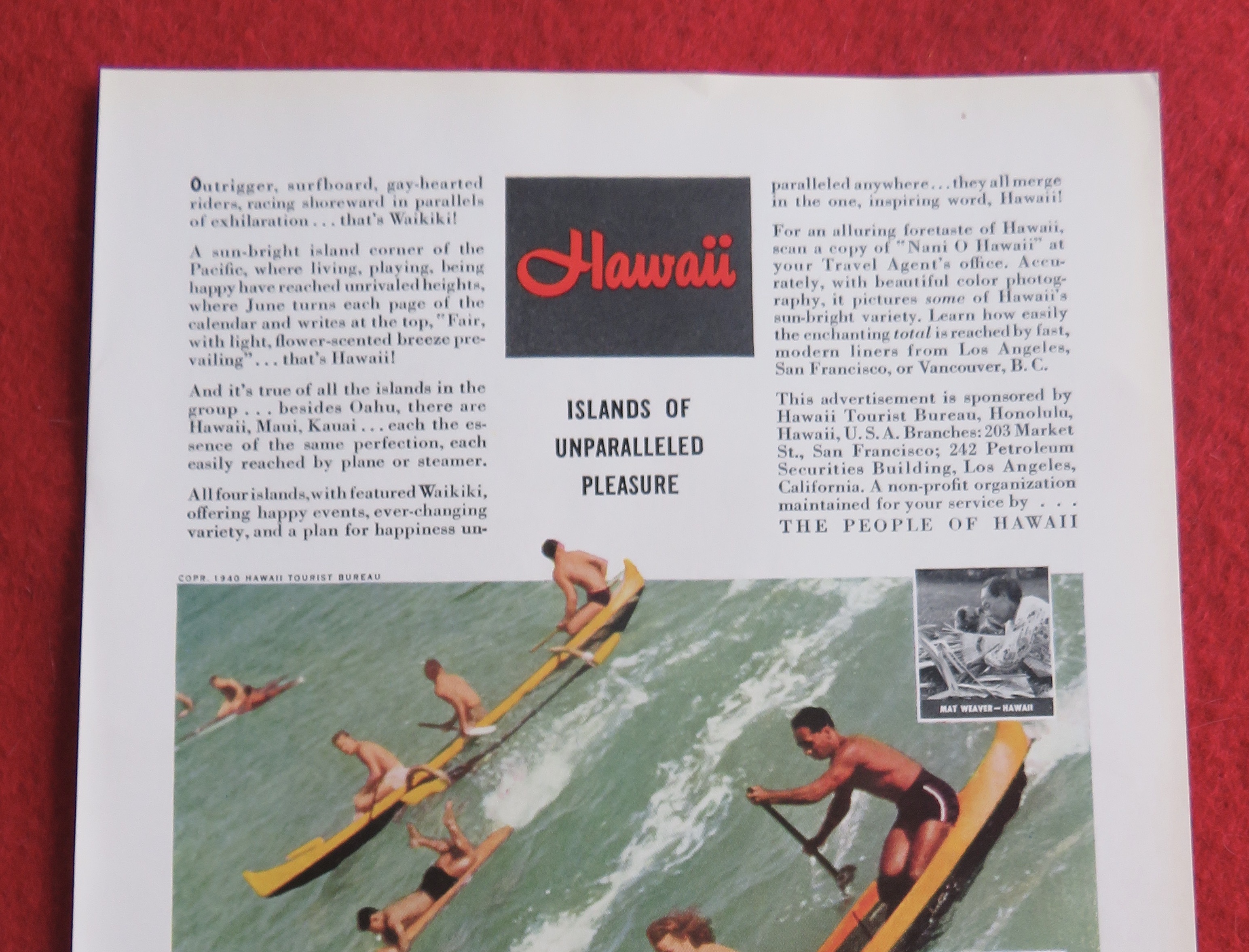 1940 Hawaii Tourist Bureau with People Rowing In Boats