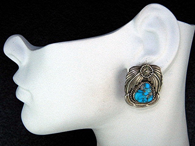 Bisbee Turquoise Sterling Silver Clip Earrings Navajo