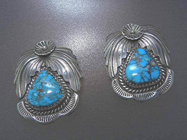 Bisbee Turquoise Sterling Silver Clip Earrings Navajo