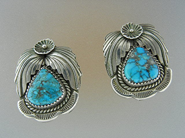 Bisbee Turquoise Sterling Silver Clip Earrings Navajo