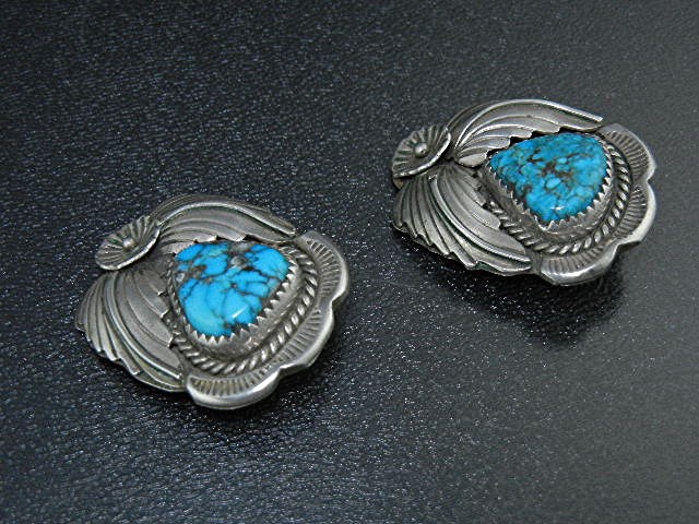 Bisbee Turquoise Sterling Silver Clip Earrings Navajo