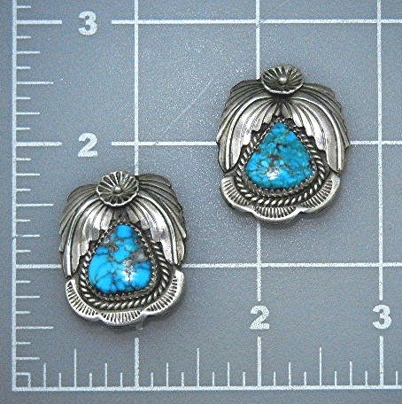 Bisbee Turquoise Sterling Silver Clip Earrings Navajo