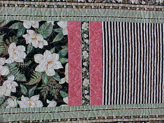 Quilt Queen Size 82 x 92 inch Magnolias Stripes