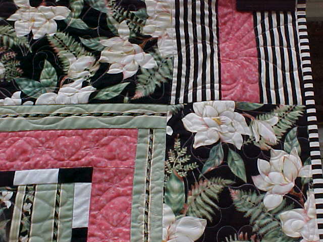 Quilt Queen Size 82 x 92 inch Magnolias Stripes