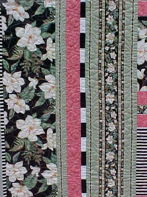 Quilt Queen Size 82 x 92 inch Magnolias Stripes