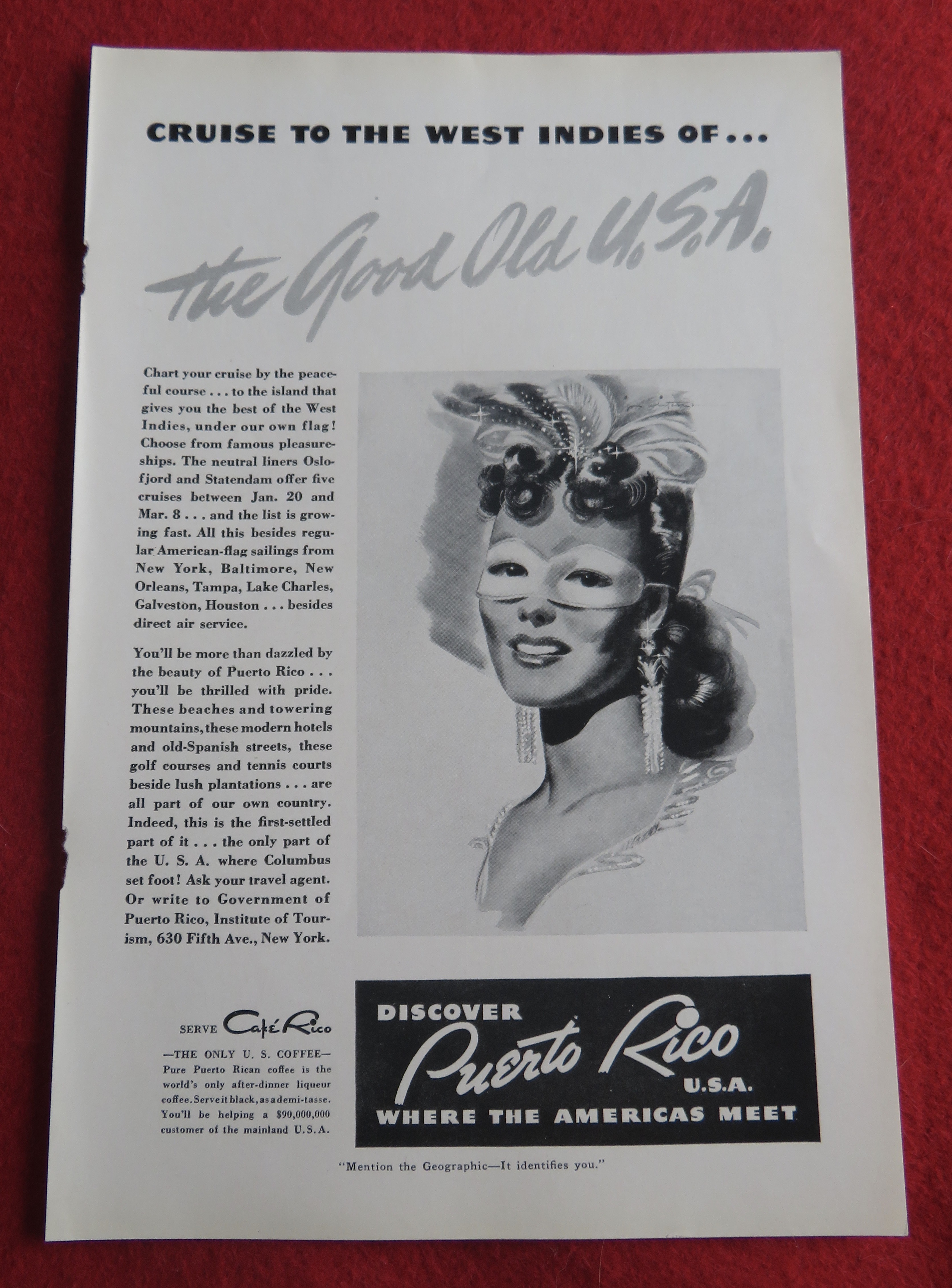1940 Discover Puerto Rico with Woman Wearing A Mask