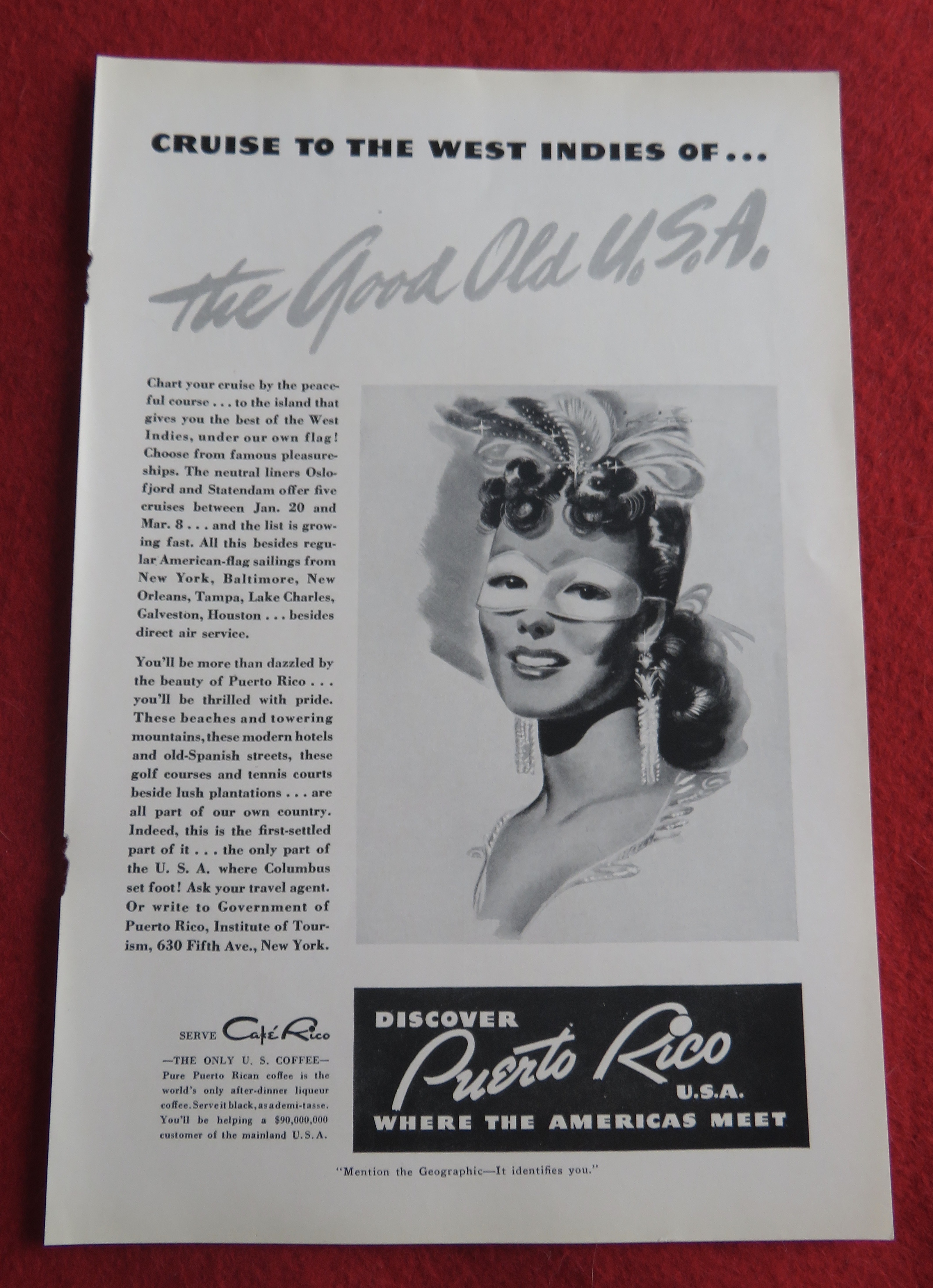 1940 Discover Puerto Rico with Woman Wearing A Mask