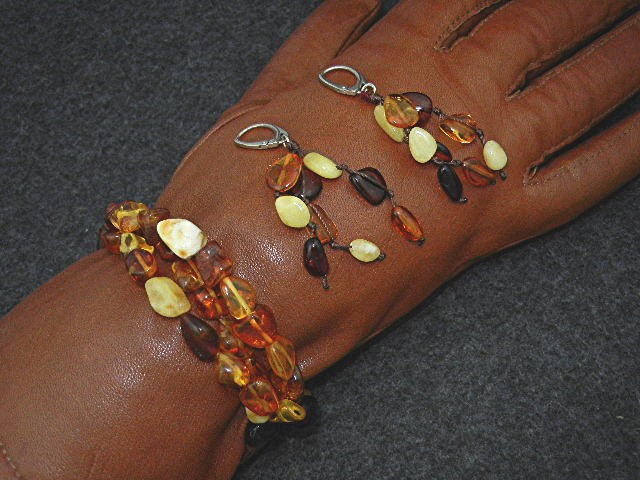 Amber Butterscotch & Golden Stretch Bracelet Sterling S