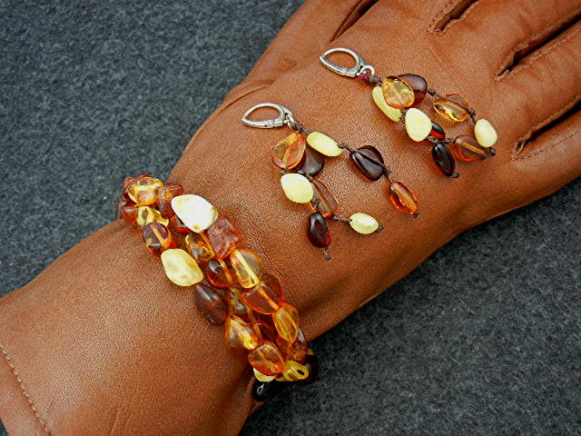 Amber Butterscotch & Golden Stretch Bracelet Sterling S