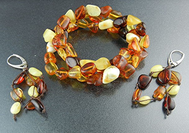 Amber Butterscotch & Golden Stretch Bracelet Sterling S