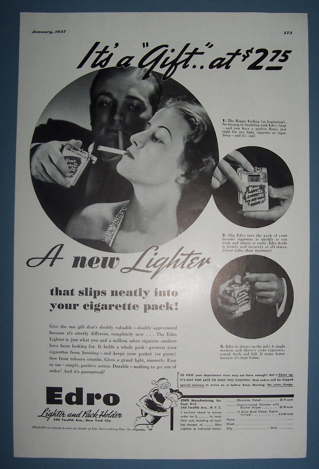 Vintage Ad: 1937 Edro Lighter & Pack Holder