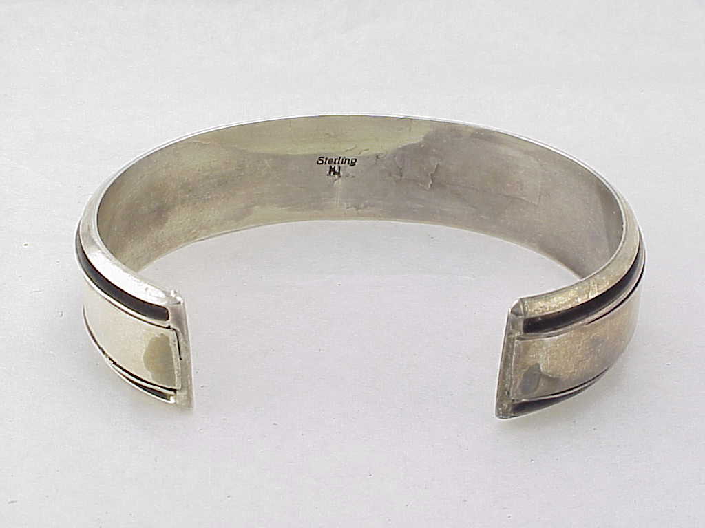 Native American Sterling Silver Turquoise Cuff Bracelet Signed Mj