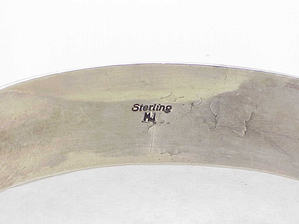 Native American Sterling Silver Turquoise Cuff Bracelet Signed Mj