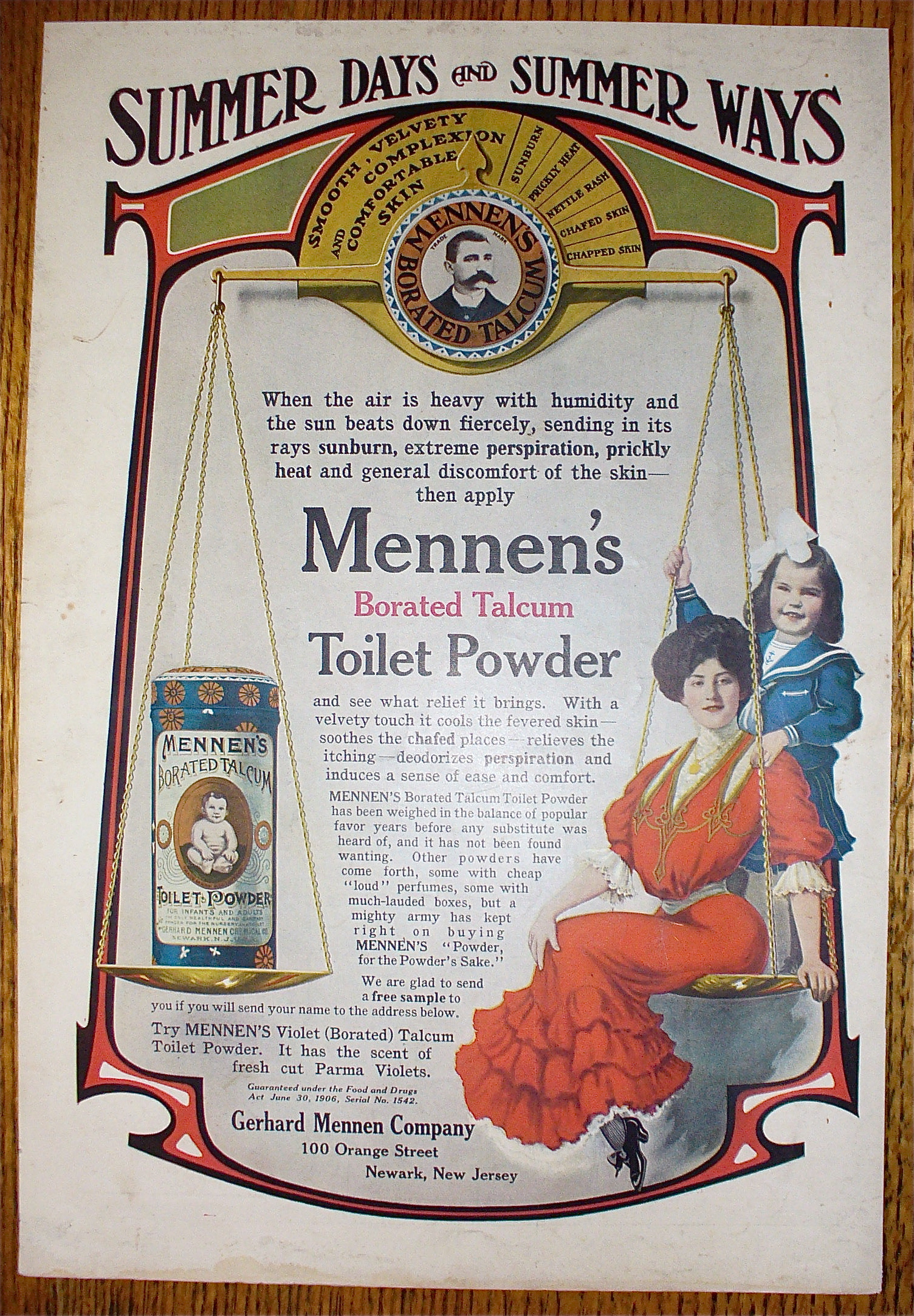 1907 Mennen's Borated Talcum Toilet Powder w/Woman