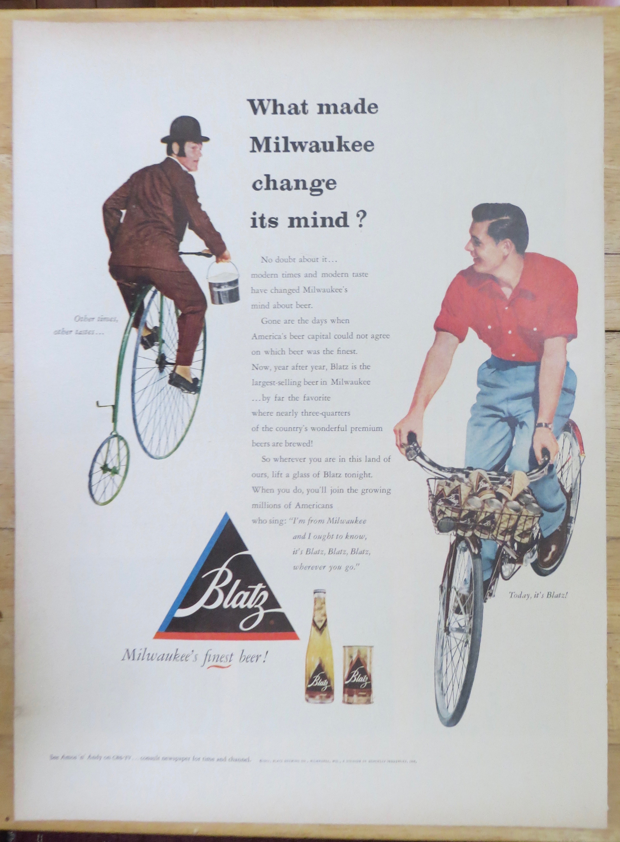 1952 Blatz Beer w/ 2 Different Men on 2 Different Bikes