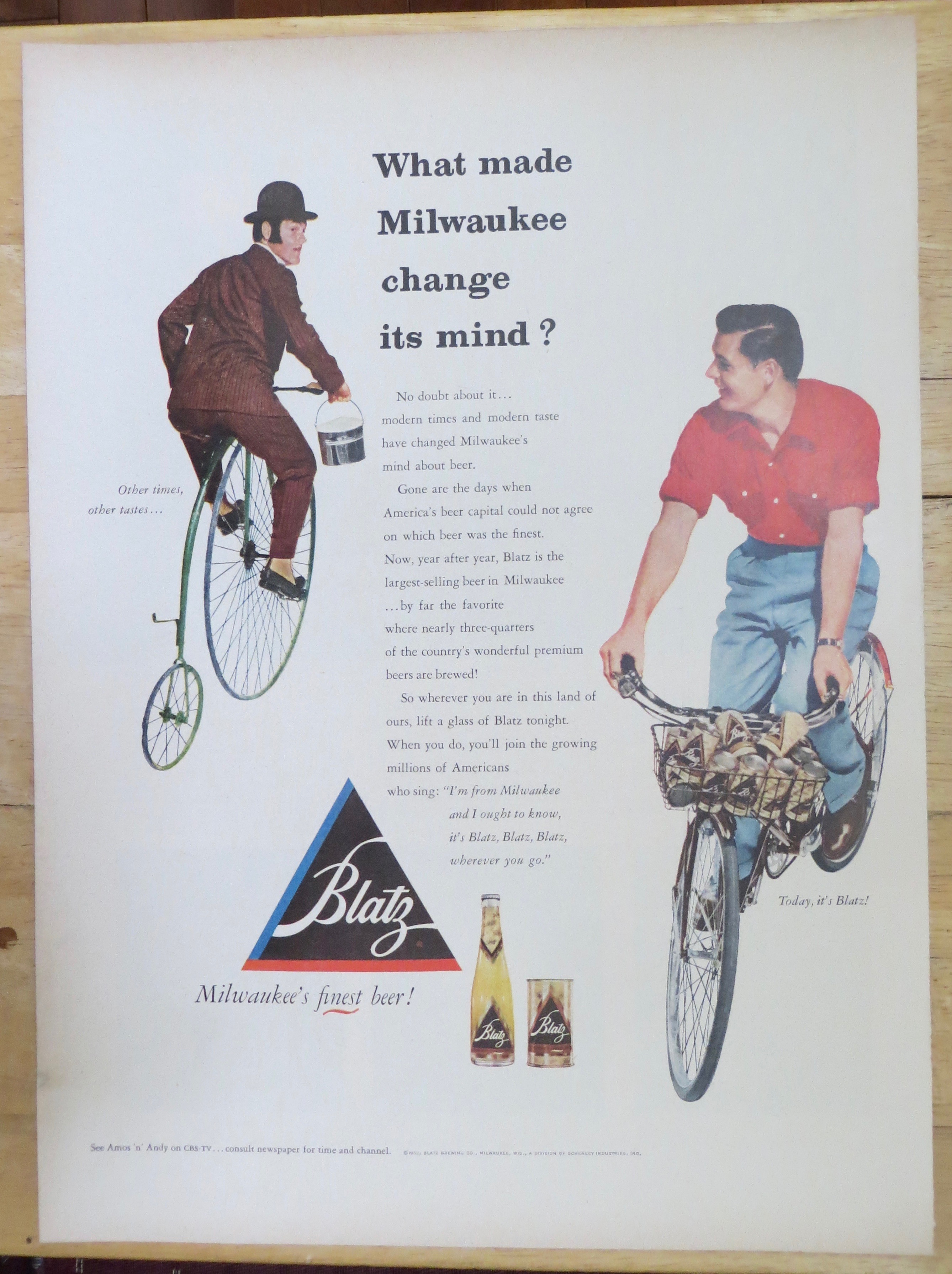1952 Blatz Beer w/ 2 Different Men on 2 Different Bikes