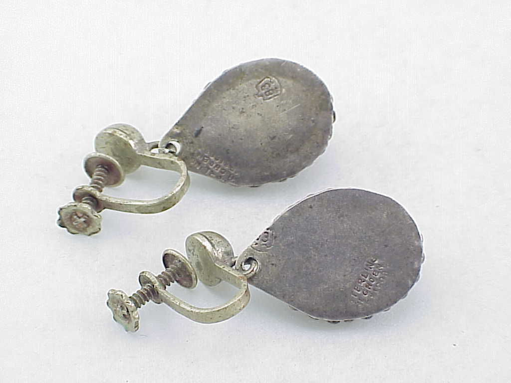 Vintage Mexican Sterling Silver Fossilized Stone Screw Back Earrings