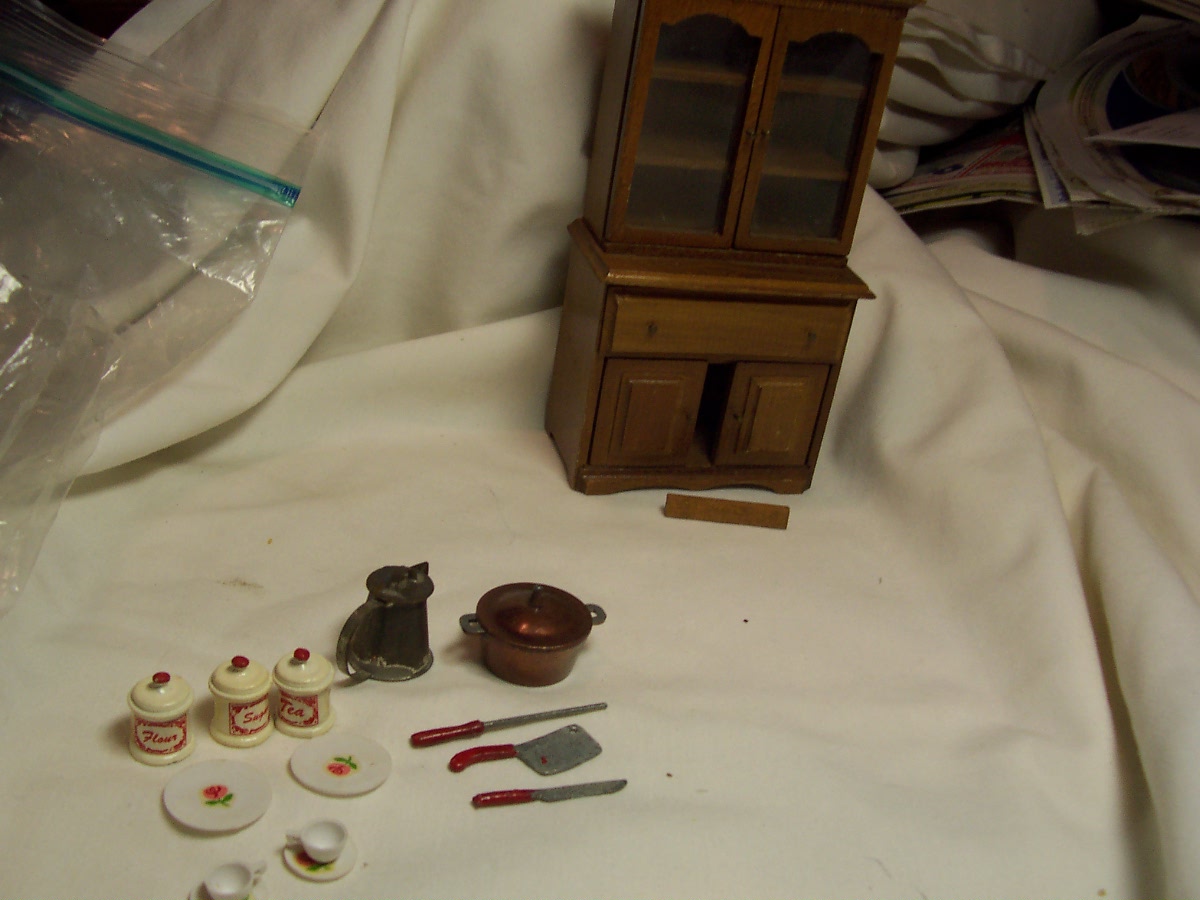 Dollhouse Wood Hutch with accessories