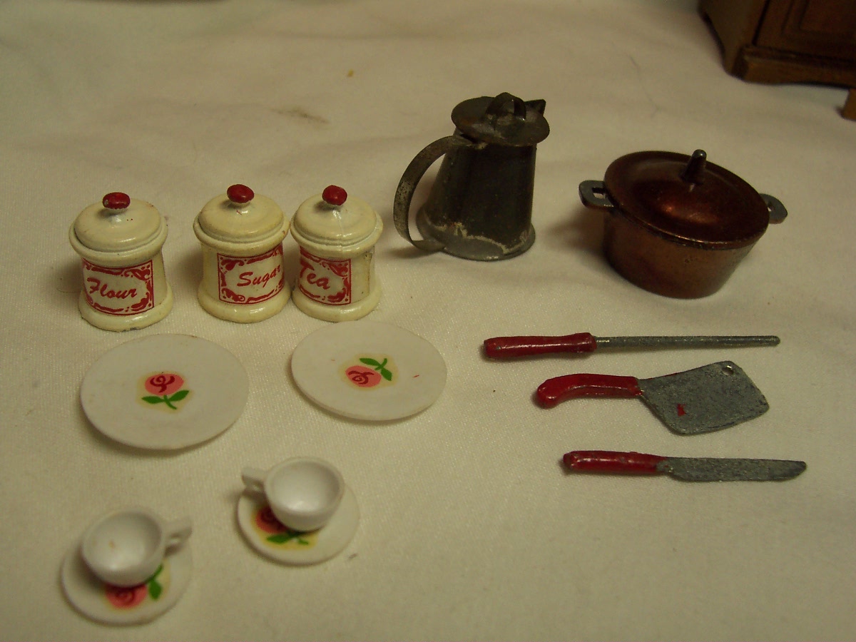 Dollhouse Wood Hutch with accessories