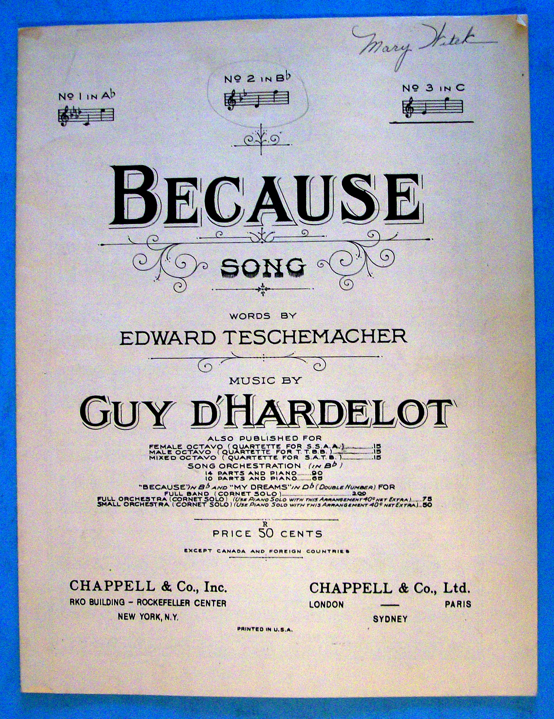 Sheet Music For 1902 Because