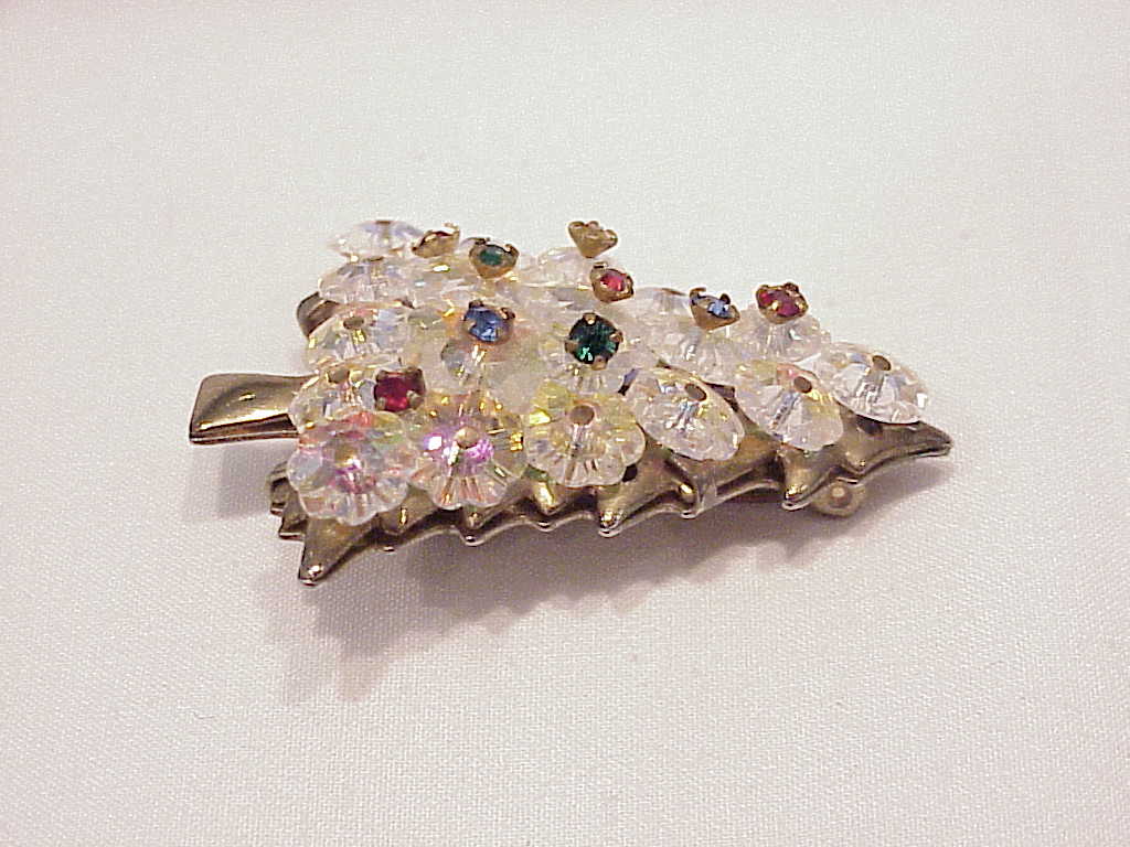 Vintage Rivoli Crystal Glass Bead And Rhinestone Christmas Tree Brooch