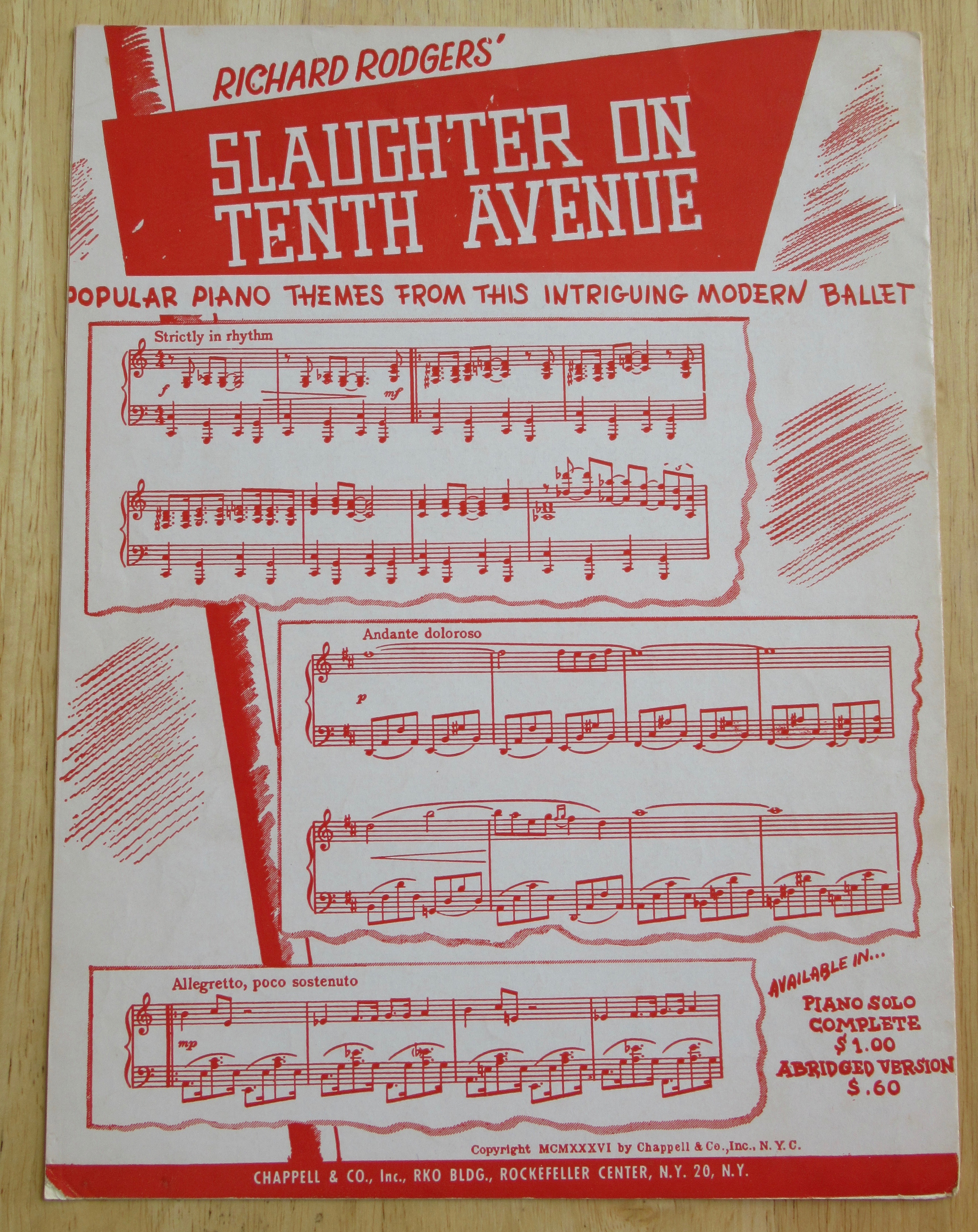 1948 Slaughter On Tenth Avenue Sheet Music