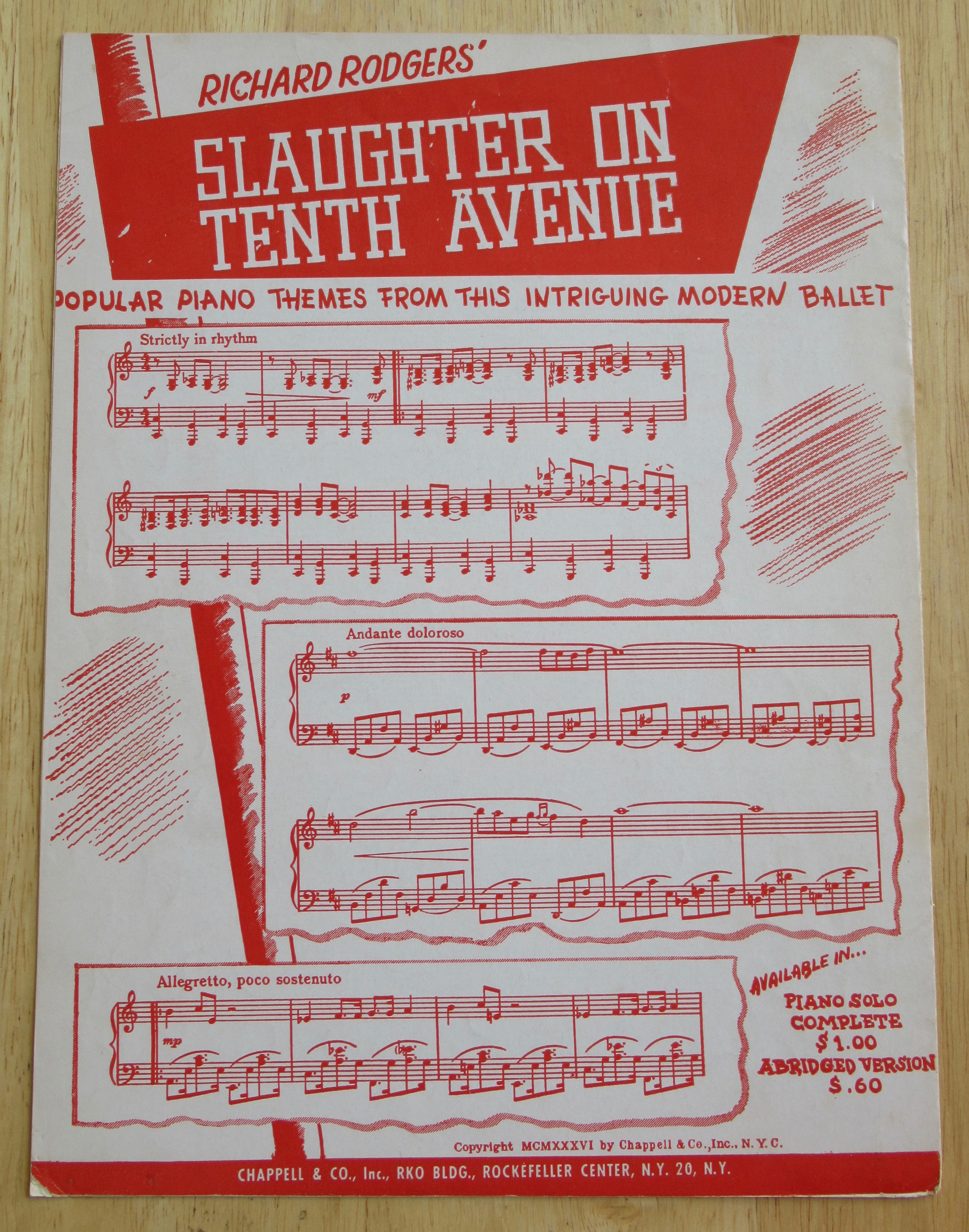 1948 Slaughter On Tenth Avenue Sheet Music