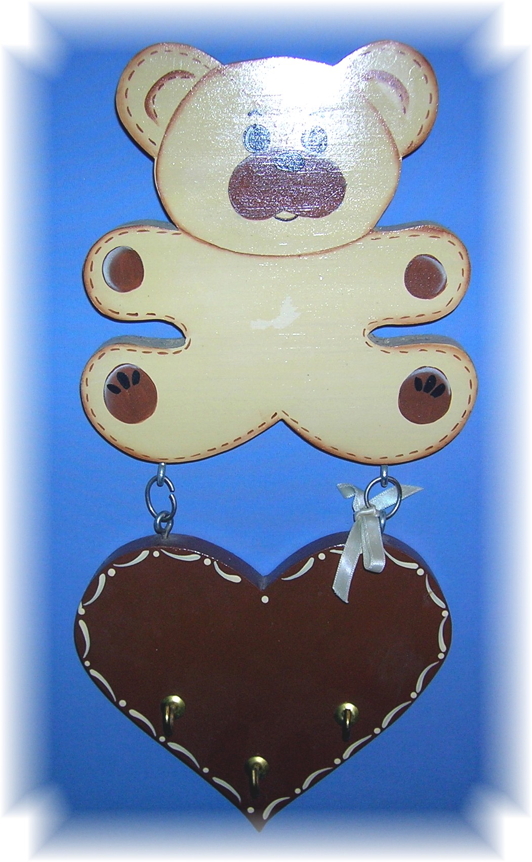 Wood Teddy Bear Decorative Key Holder
