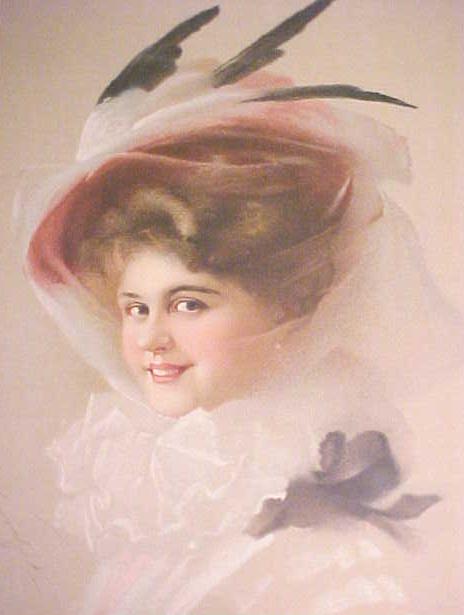 Print Lady with Veiled Hat 1910 Gibson Girl Style