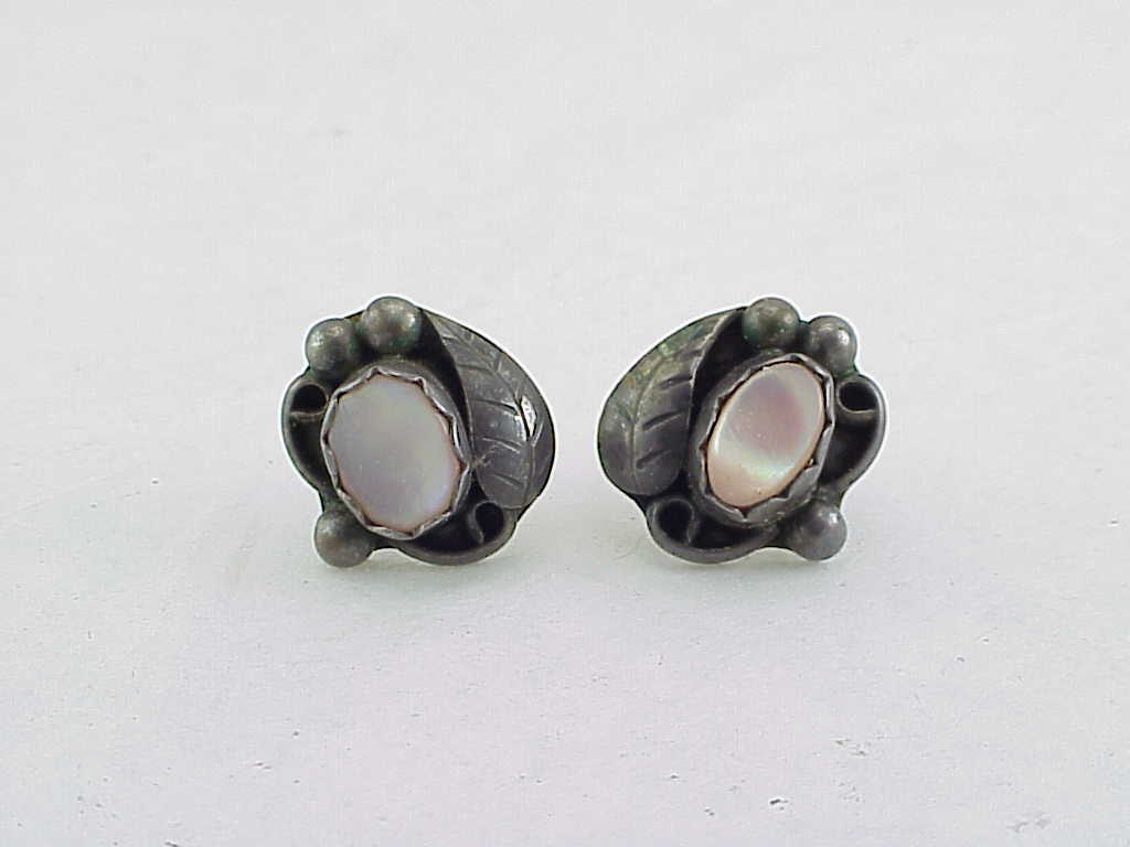 Native American Sterling Silver Mother Of Pearl Pierced Earrings